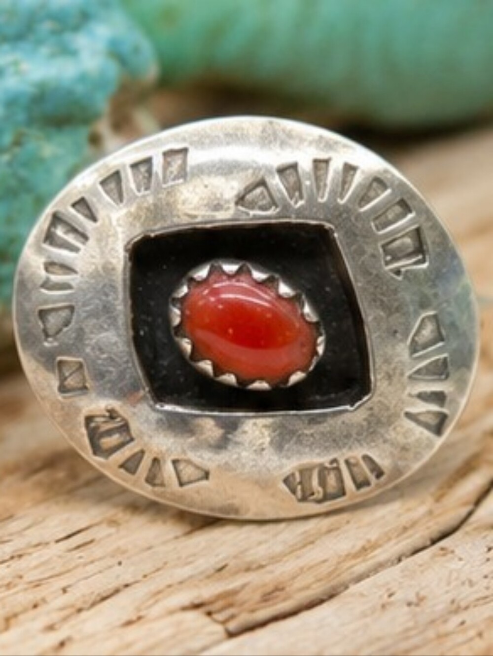 Vintage Southwestern Sterling Silver Red Coral Ring Native Style Size 6